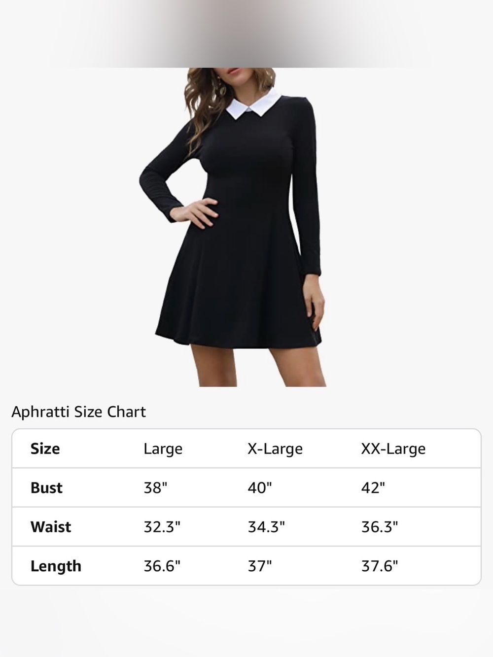 Classic Black Long-Sleeve Dress with White Collar - Picture 7 of 7